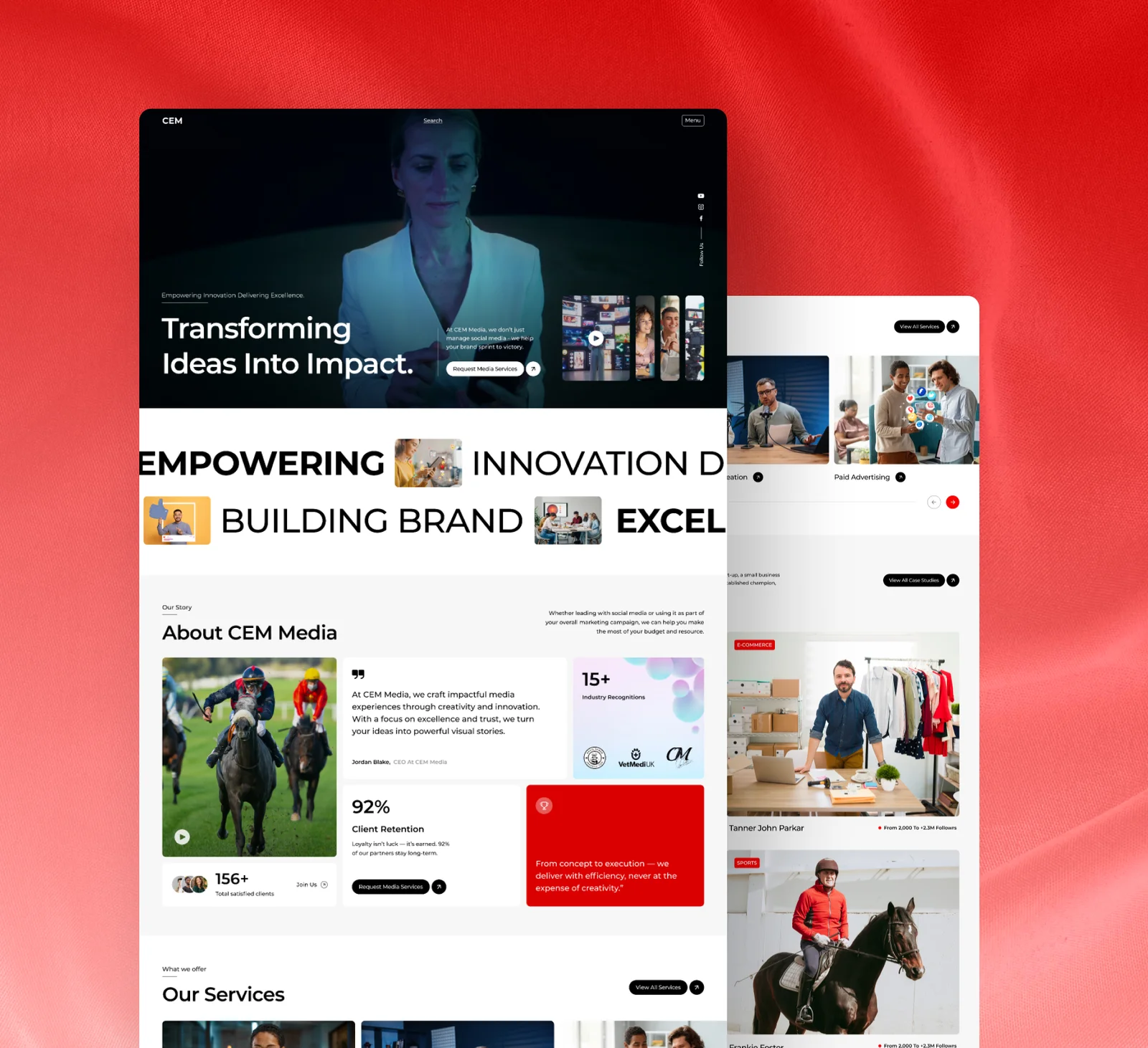 CEM Media website design by Shahroz shown across desktop and interior pages